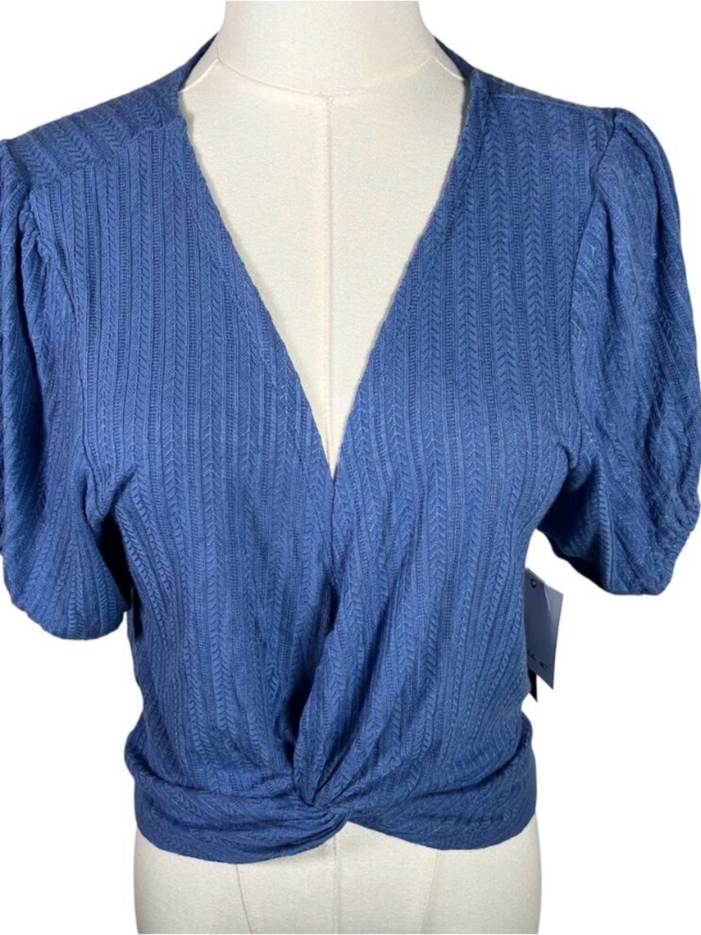 O’Neill Blue Textured V-neck Twist Front Blouse Size Large NWT